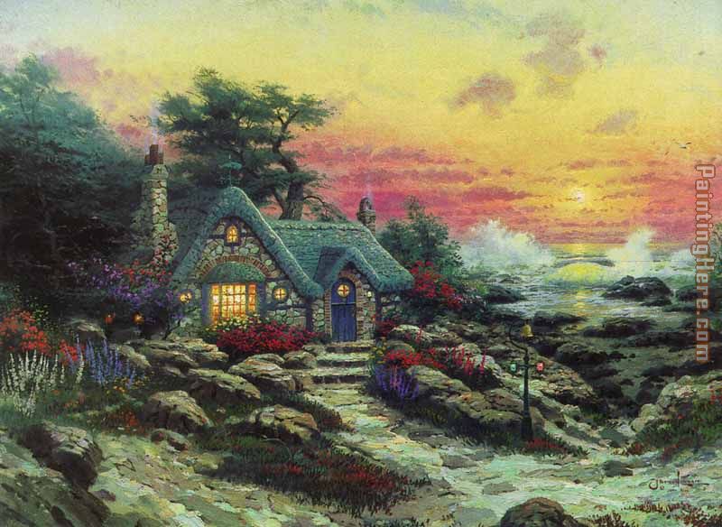 Thomas Kinkade cottage by the sea